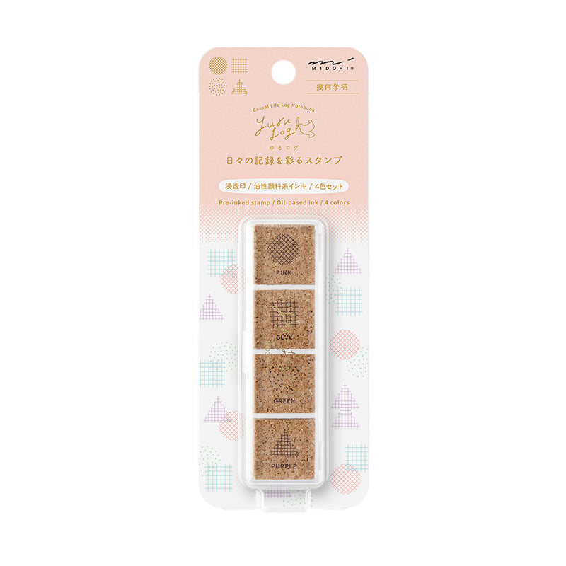 MIDORI - Yuru Log Stamp Set - Oil Based Ink (paintable) - Geometric Pattern