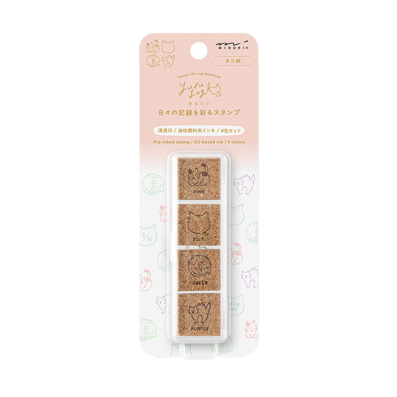 MIDORI - Yuru Log Stamp Set - Oil Based Ink (paintable) - Cat