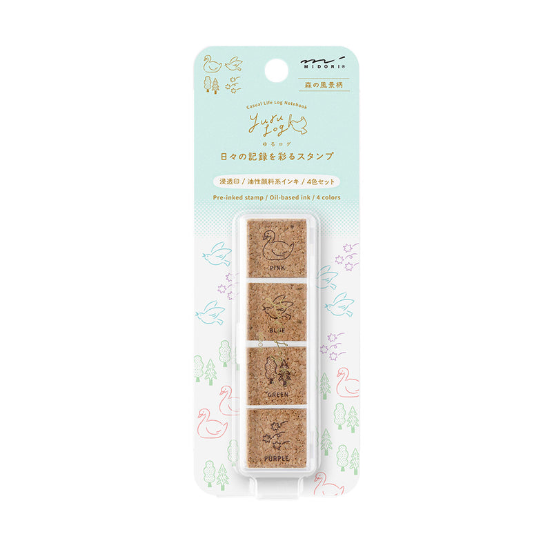 MIDORI - Yuru Log Stamp Set - Oil Based Ink (paintable) - Forest