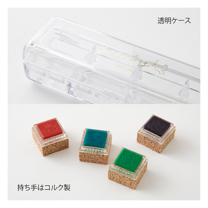MIDORI - Yuru Log Stamp Set - Oil Based Ink (paintable) - Animal Poses