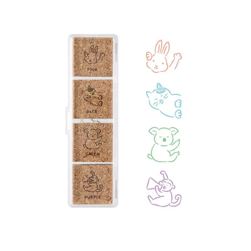MIDORI - Yuru Log Stamp Set - Oil Based Ink (paintable) - Animal Poses