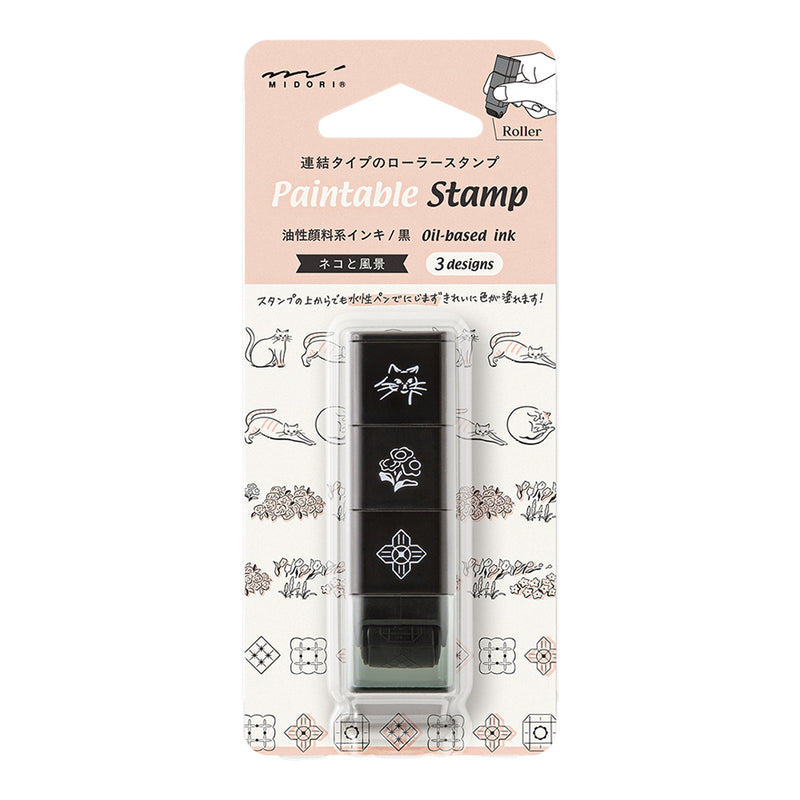 MIDORI - Paintable Roller Stamp - Cat and Landscape