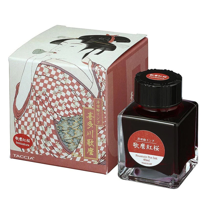 TACCIA Ukiyo-e Fountain Pen Ink - 40mL - Utamaro Benizakura (Crimson Cherry Blossom)