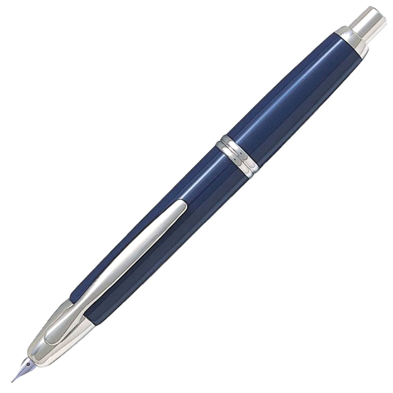 PILOT Capless (Vanishing Point) Fountain Pen (Rhodium Plated 18ct Gold Nib & Con-40 Converter) - Gloss Blue / Rhodium