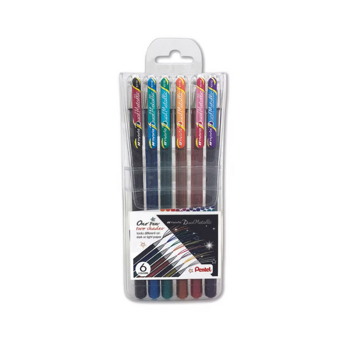 PENTEL Gel Pen Hybrid Dual Metallic - Wallet - Broad (1.0mm) - Set of 6