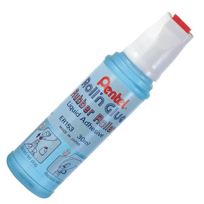 PENTEL Roll'n Glue  - Liquid Glue with Rubber Roller (ER153) - Sky Blue - 30mL