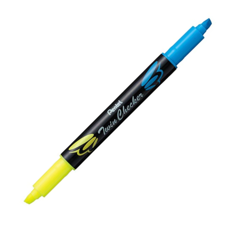 PENTEL Twin Checker Highlighter Pen - Sky Blue & Yellow