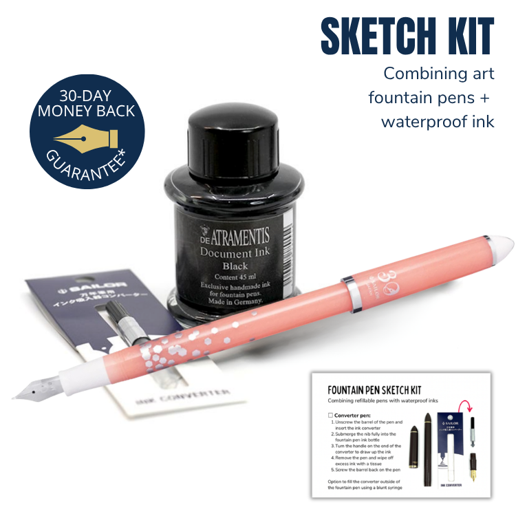 SAILOR Sketch Kit - Pink Confetti 30th Anniversary Fude 40 Degree Nib (Converter, DA Black Doc Ink, Blunt Syringe)