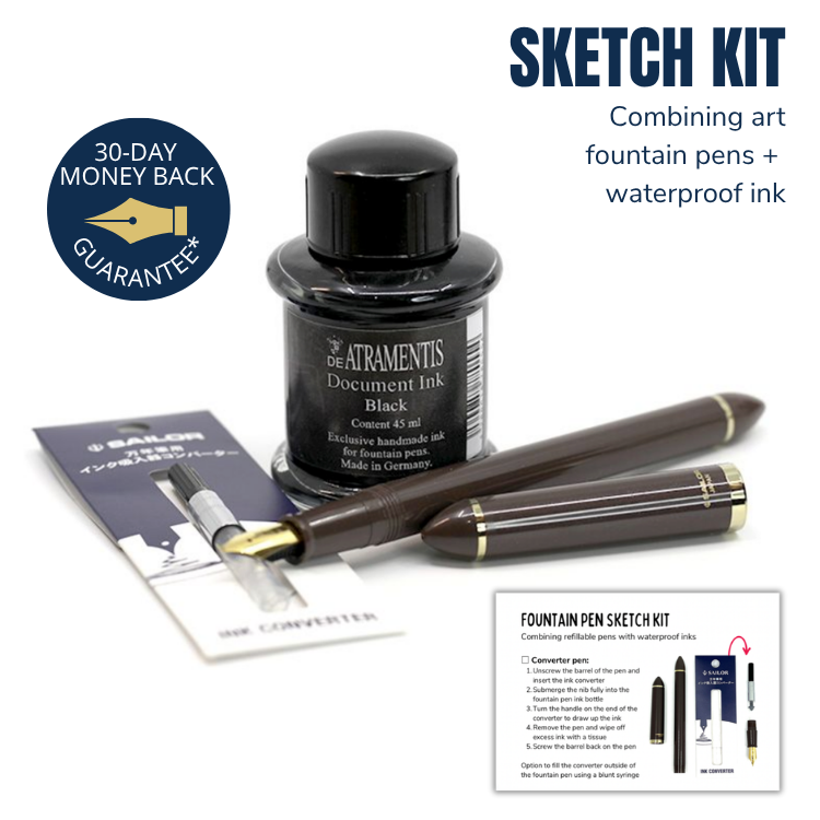 SAILOR Sketch Kit - Brown Fude 40 Degree Nib (Converter, DA Black Doc Ink, Blunt Syringe)