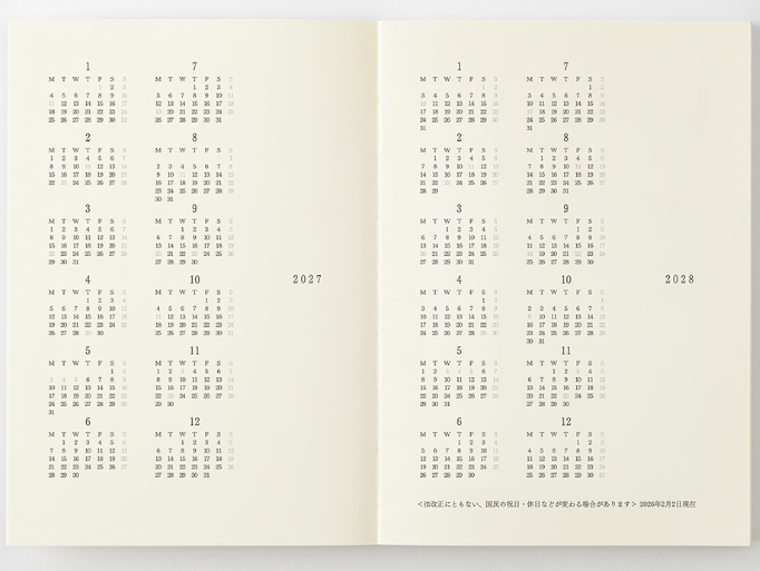 2027 MIDORI - Monthly Block + Memo - 175 pages - Pocket A6 (14.8H x 10.5W cm)