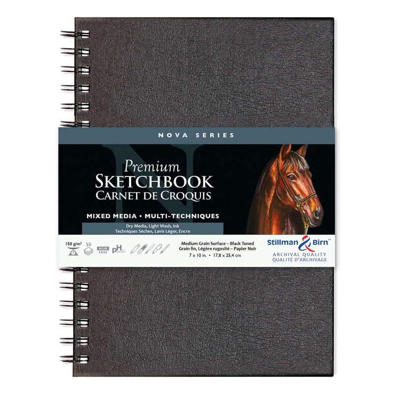 STILLMAN & BIRN Nova Sketchbook - Spiral - (7 x 10"/17.8 x 25.4cm) - 150gsm - Black