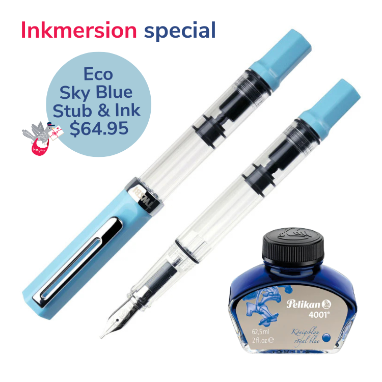 TWSBI Eco Fountain Pen - Sky Blue - 1.1mm Nib (includes Pelikan 4001 Royal Blue 62.5mL ink)