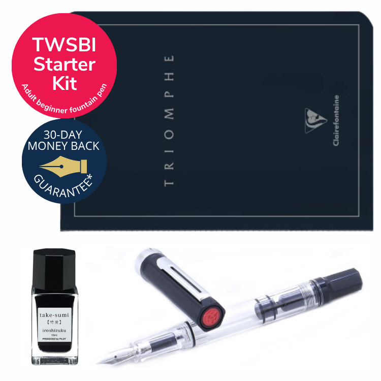 TWSBI Starter Kit (Twsbi Eco Black Fine, Take-Sumi Ink 15mL, Triomphe Cahier A5 Black Ruled)