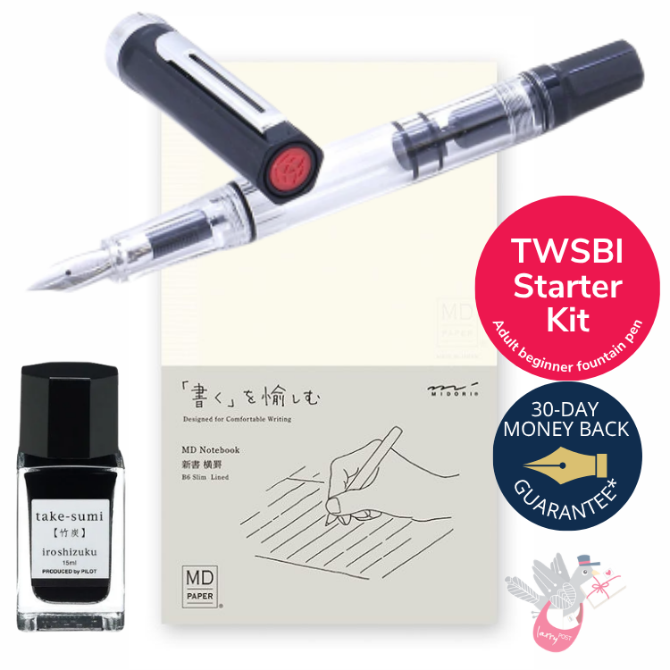 TWSBI Starter Kit (Twsbi Eco Black Fine, Take-Sumi Ink 15mL, Midori Notebook B6 Ruled)