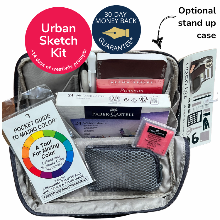 Urban Sketch Kit (Uni Air M, Gelly Roll 10, S&B Book, Faber-Castell Set 24, Pocket Wheel, FC Eraser, Container) *Excludes Haco-Biz case (Copy)