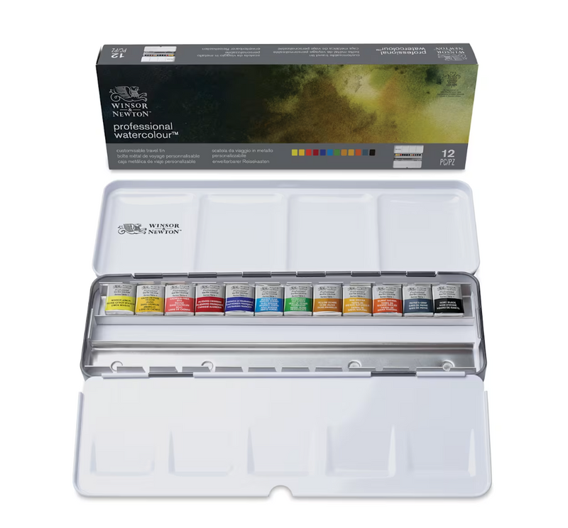 WINSOR & NEWTON Professional Watercolour Half Pans Metal Box - 12 Colours