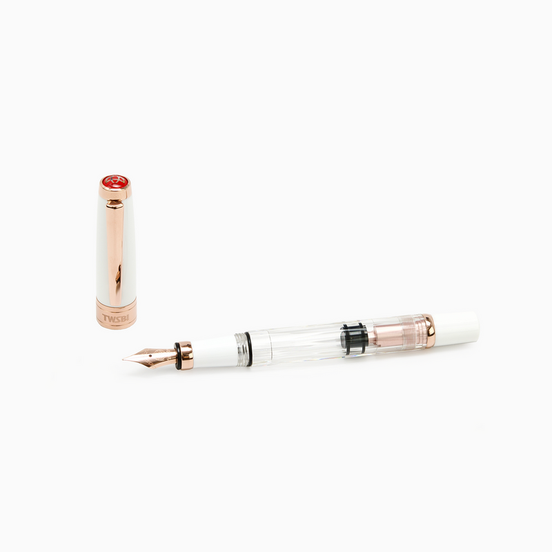 TWSBI Diamond 580 Rose Gold II Fountain Pen - Clear / White with rose gold trim - Broad Nib