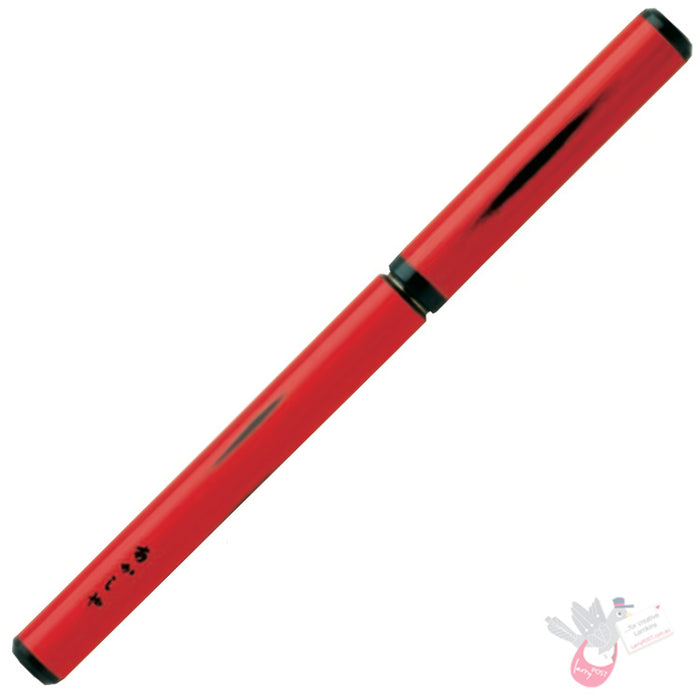 AKASHIYA Red Lacquer Bamboo Brush Pen in Paulownia Wood Box - Black ink