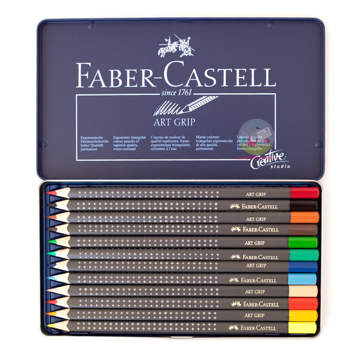 FABER-CASTELL Art Grip Studio Colour Pencils - Tin of 12