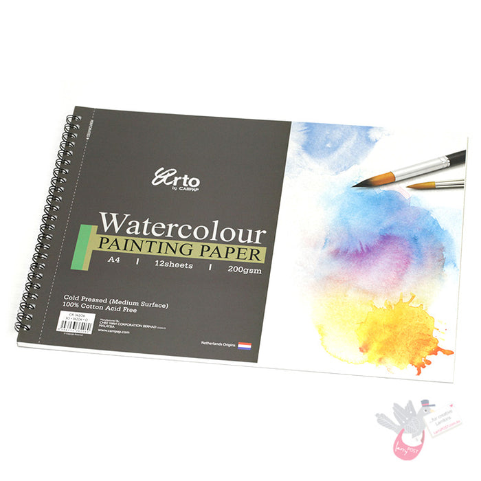 ARTO Watercolour Spiral Pad - 100% Cotton - Cold Press - 200gsm - 12 Sheets (Perforated) - A4