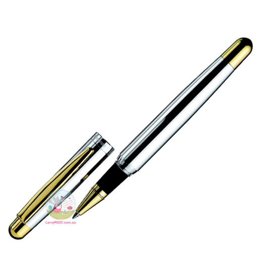 OTTO HUTT Design 02 - Gold / Sterling Silver Rollerball Pen with Cap - Bicolour Smooth Surface