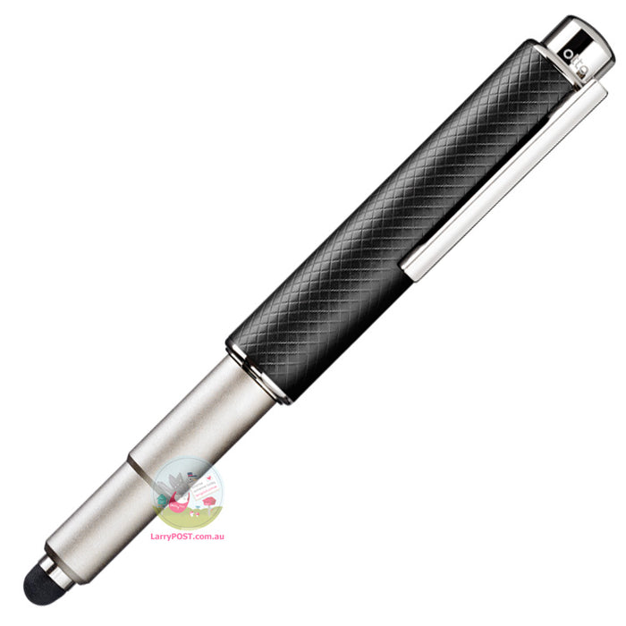 OTTO HUTT Design 05 - Ballpoint / Stylus Pen - Platinum Plated & Squared Guilloche - Black