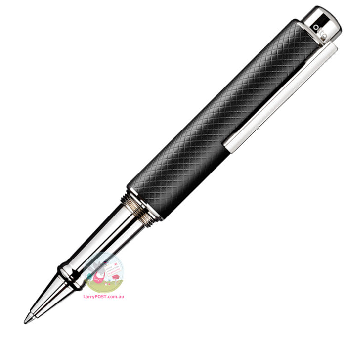 OTTO HUTT Design 05 - Ballpoint / Stylus Pen - Platinum Plated & Squared Guilloche - Black