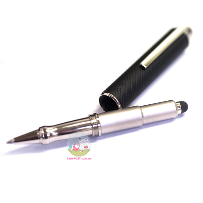 OTTO HUTT Design 05 - Ballpoint / Stylus Pen - Platinum Plated & Squared Guilloche - Black
