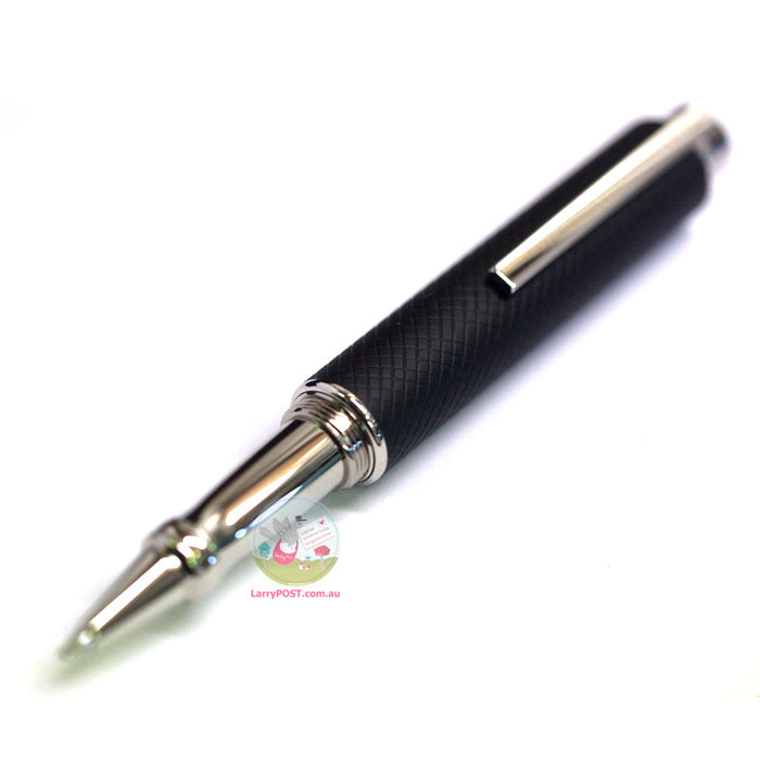 OTTO HUTT Design 05 - Ballpoint / Stylus Pen - Platinum Plated & Squared Guilloche - Black