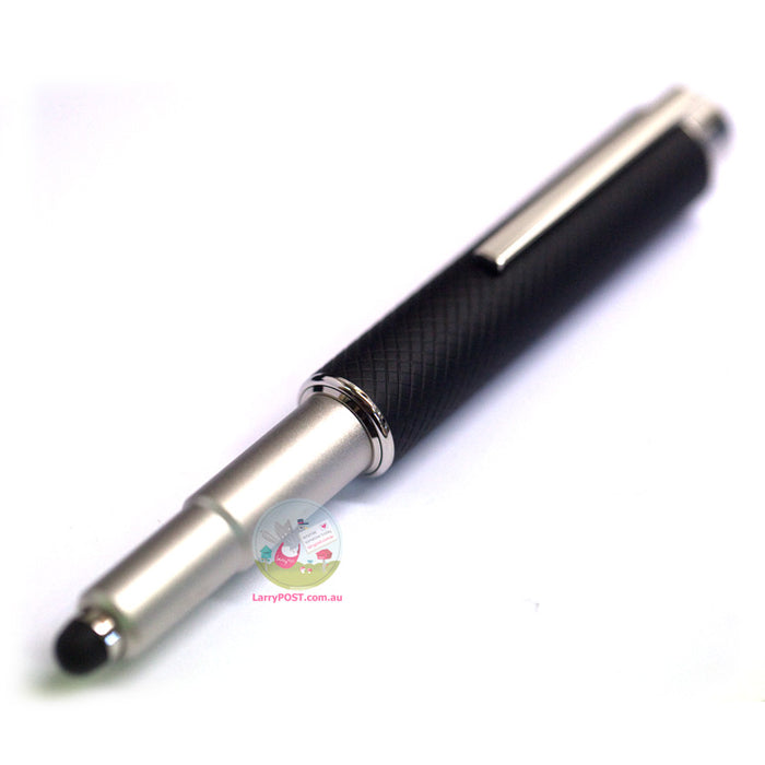 OTTO HUTT Design 05 - Ballpoint / Stylus Pen - Platinum Plated & Squared Guilloche - Black