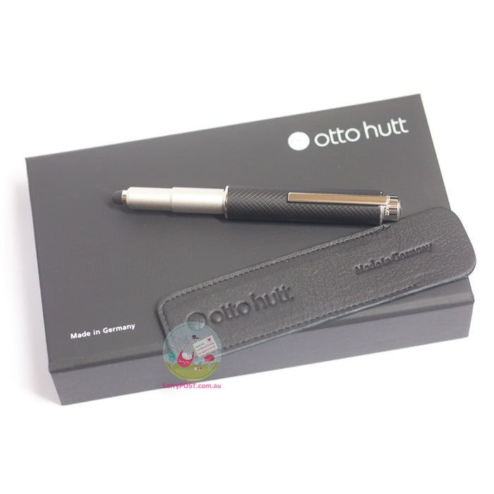 OTTO HUTT Design 05 - Ballpoint / Stylus Pen - Platinum Plated & Squared Guilloche - Black