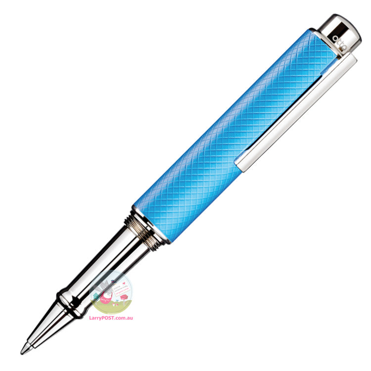 OTTO HUTT Design 05 - Ballpoint / Stylus Pen - Platinum Plated & Squared Guilloche - Blue