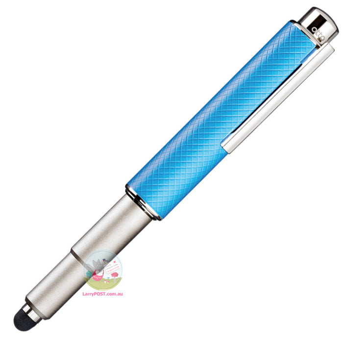 OTTO HUTT Design 05 - Ballpoint / Stylus Pen - Platinum Plated & Squared Guilloche - Blue