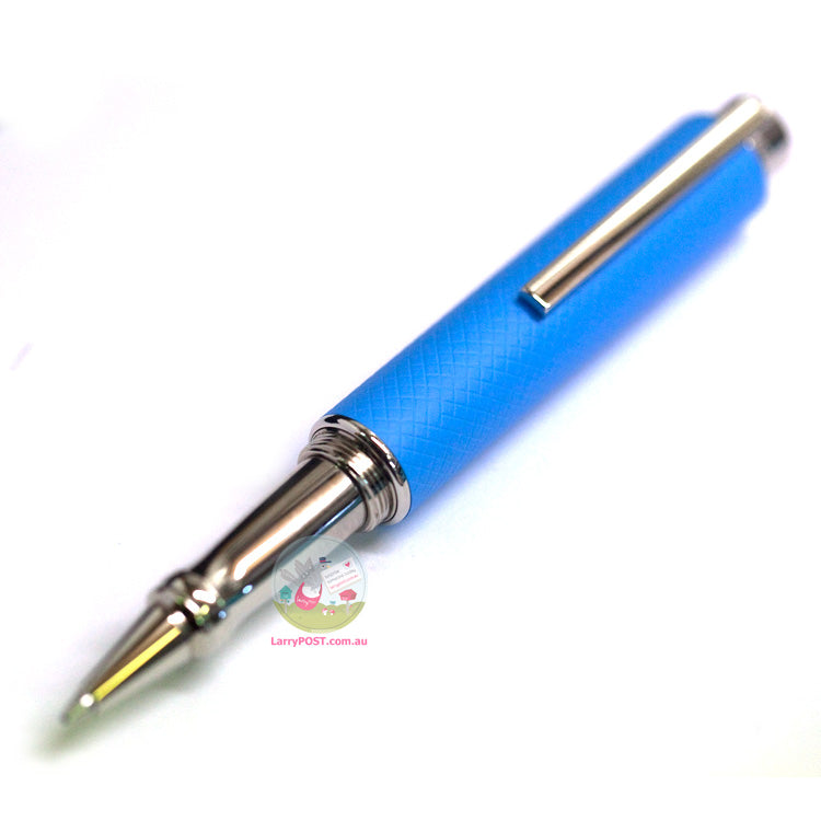 OTTO HUTT Design 05 - Ballpoint / Stylus Pen - Platinum Plated & Squared Guilloche - Blue