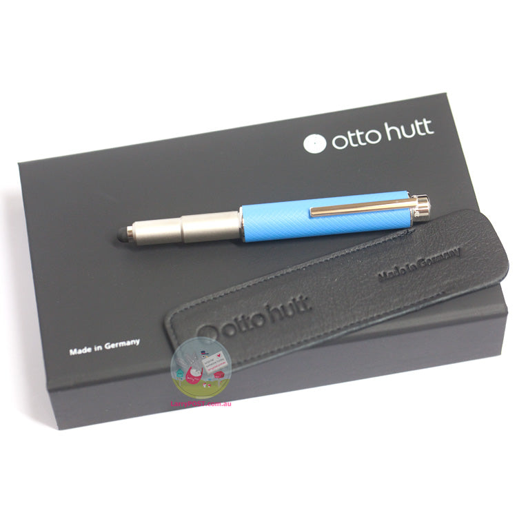 OTTO HUTT Design 05 - Ballpoint / Stylus Pen - Platinum Plated & Squared Guilloche - Blue