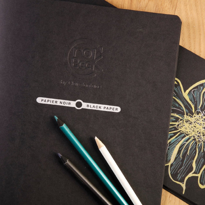CLAIREFONTAINE Crok' Book - Black Paper 120gsm - 40 pages - A5+ (16.7 x 21.9cm)