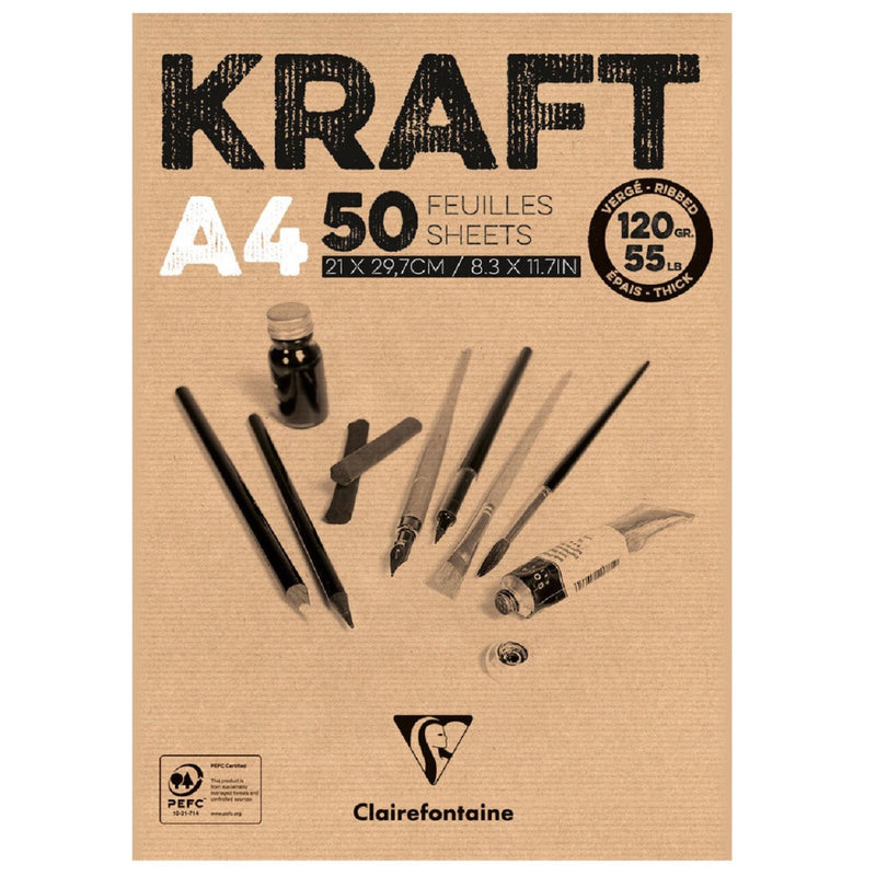 CLAIREFONTAINE Kraft Pad (90gsm) - A4 - 100 Sheets - Ribbed Kraft