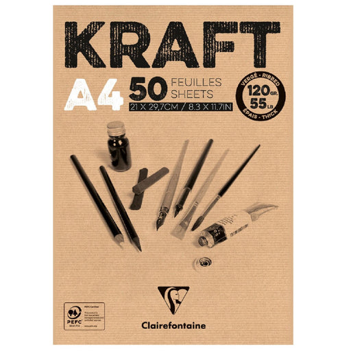 CLAIREFONTAINE Kraft Pad (90gsm) - A4 - 100 Sheets - Ribbed Kraft