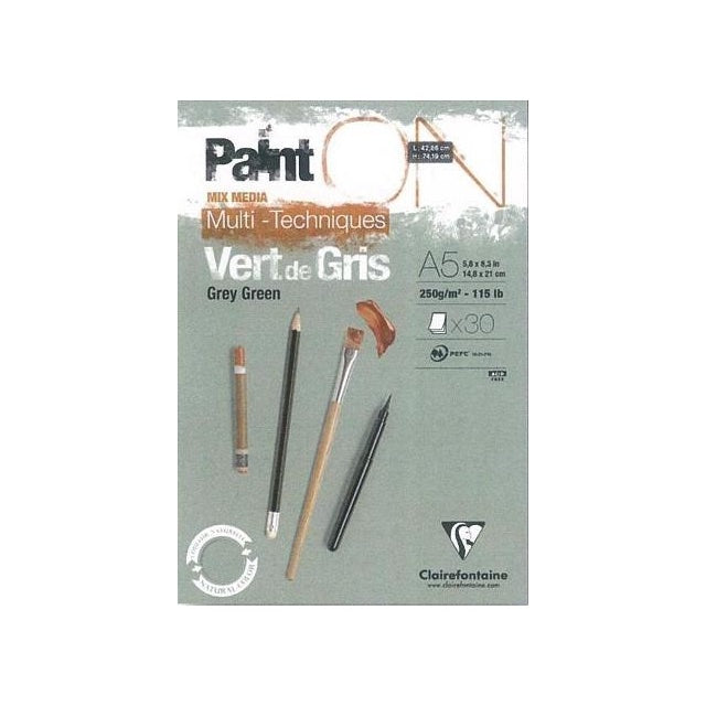 CLAIREFONTAINE Paint'On Mixed Media Pad (250gsm) - A4 - 30 Sheets - Grey