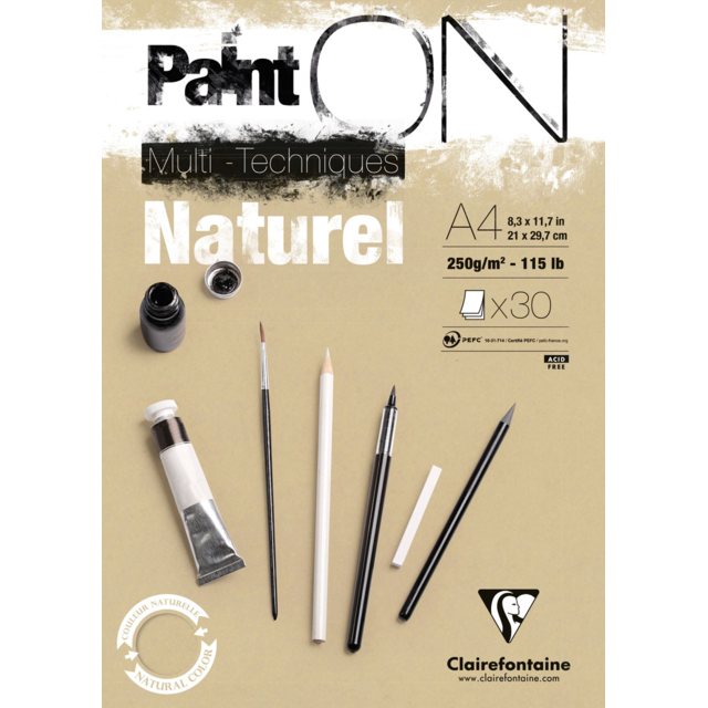 CLAIREFONTAINE Paint'On Mixed Media Pad (250gsm) - A4 - 30 Sheets - Natural
