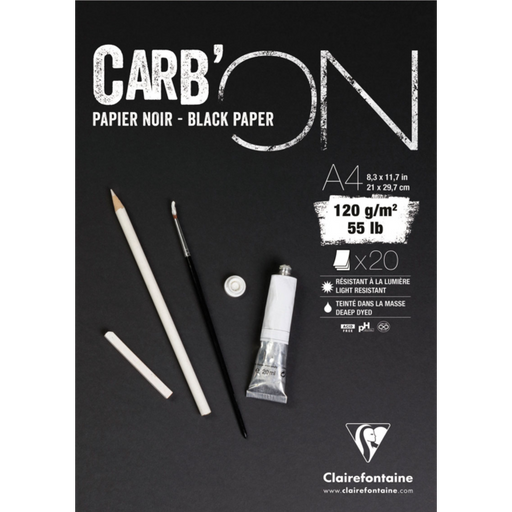 CLAIREFONTAINE Carb'On Mixed Media Pad (120gsm) - A4 - 20 Sheets - Black