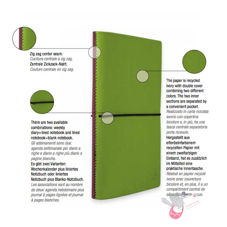 CIAK Duo Notebook - Pocket (A6) - Plain and Ruled Pages - 70's Edition - Green / Pink