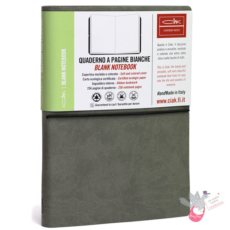 CIAK Bonded Leather Cover Notebook - Large (A5) - Plain Page - Grey