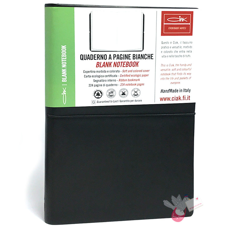 CIAK Soft Cover Leather Notebook - Large (A5) - Plain Page - Black 