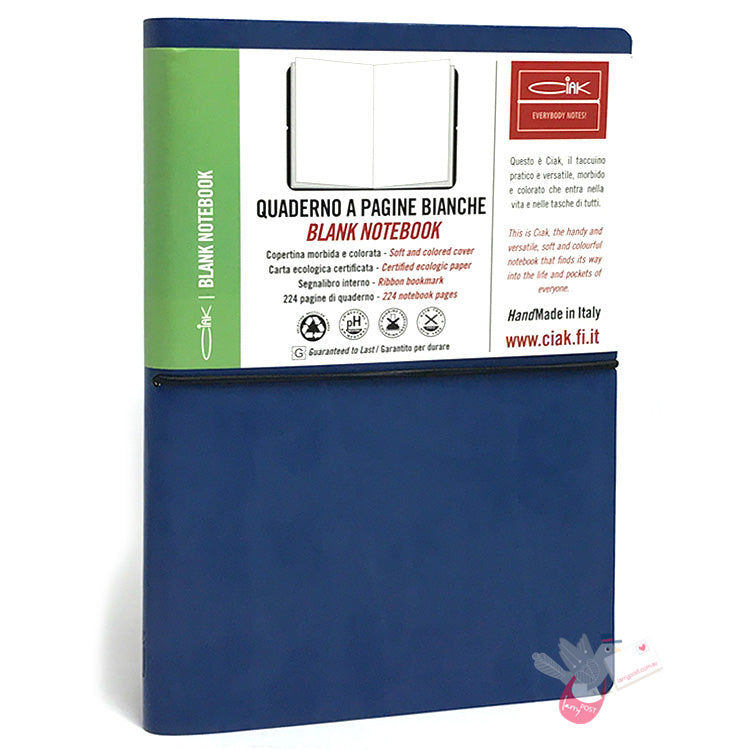 CIAK Soft Cover Leather Notebook - Large (A5) - Plain Page - Blue