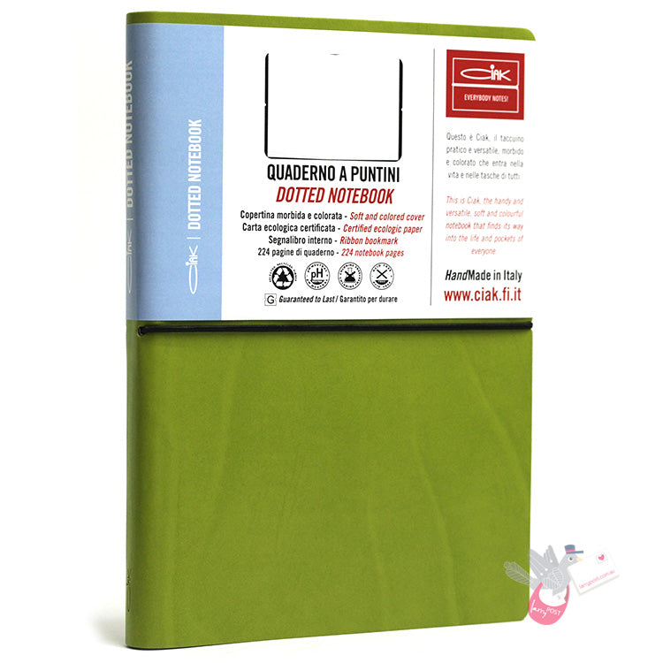 CIAK Bonded Leather Cover Notebook (A5) - Dotted - Lime green