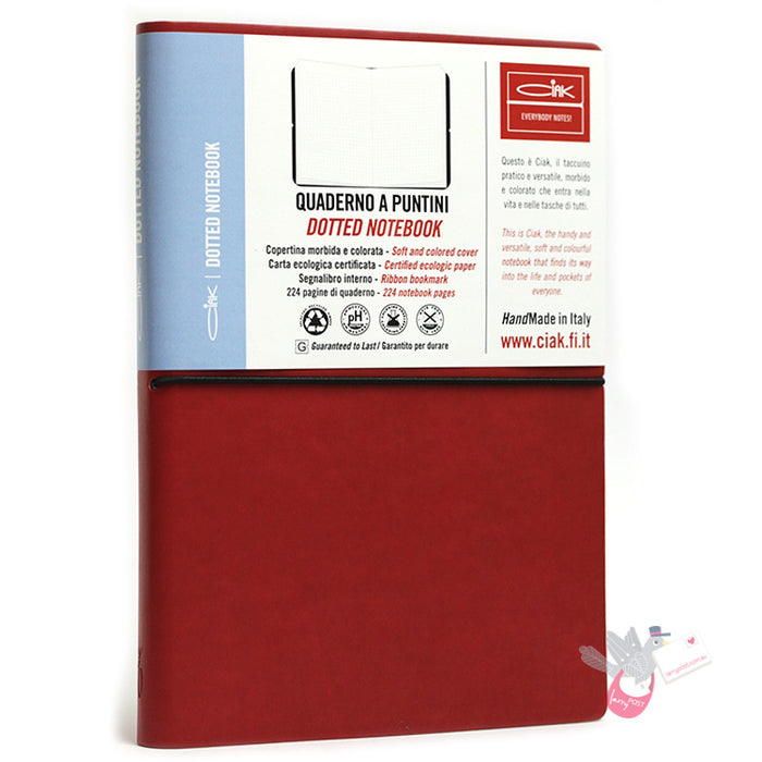 CIAK Bonded Leather Cover Notebook - Large (A5) - Dotted - Red 