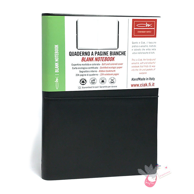 CIAK Bonded Leather Cover Notebook - Medium (B6) - Plain Pages - Black