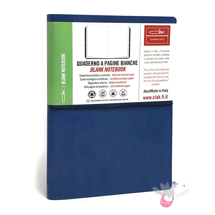 CIAK Bonded Leather Cover Notebook - Medium (B6) - Plain Pages - Blue