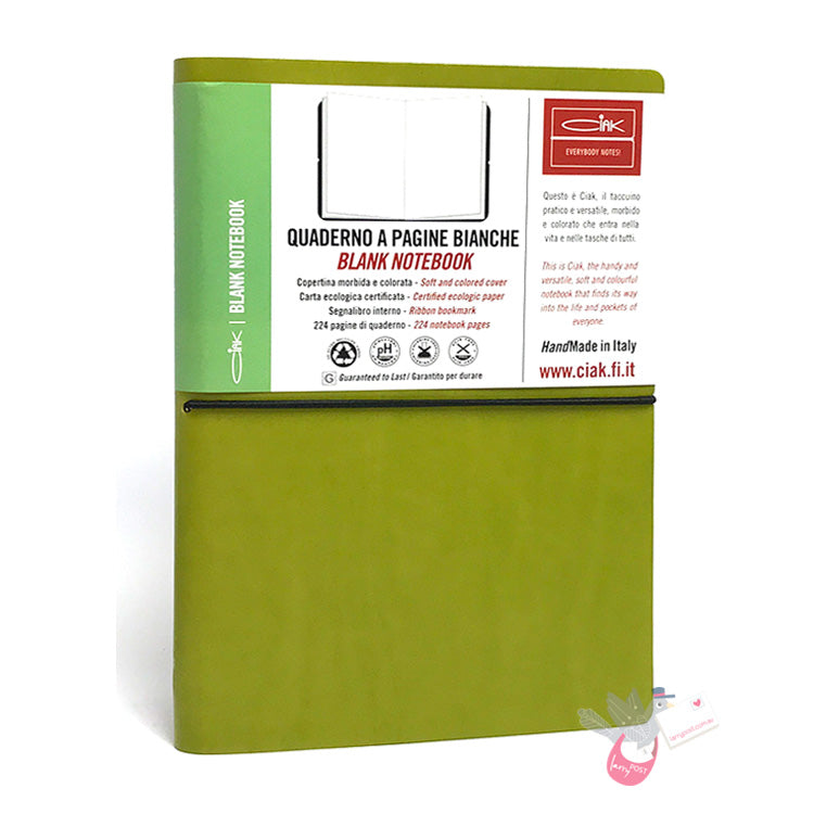 CIAK Bonded Leather Cover Notebook - Medium (B6) - Plain Pages - Green